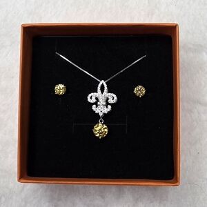 Flor De Lis 925 Silver Yellow Moissanite Set Bundle Mardi Gras